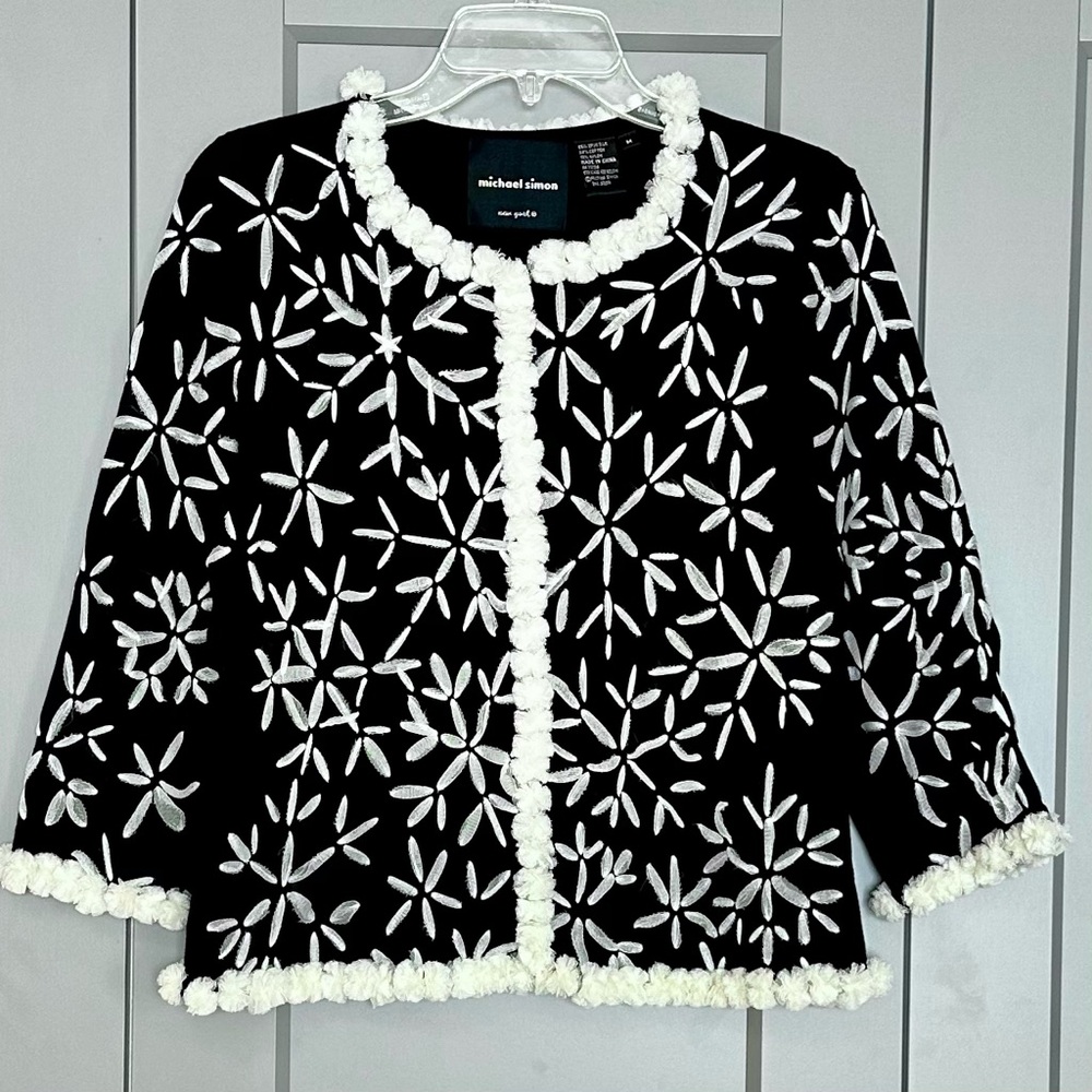 Michael Simon Vintage Y2K Snowflake Cardigan Hidden Button Silk Blend Sz Medium